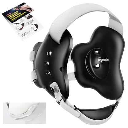 Trymaker Wrestling Headgear, Youth Head Gear with Chin Cup & Pad | Age 10+, Sorf Triple-Layer Ear Guard, 4-Point Adjustment System, MMA, Jiu-Jitsu, BJJ - color: Black Headgear & White Strap