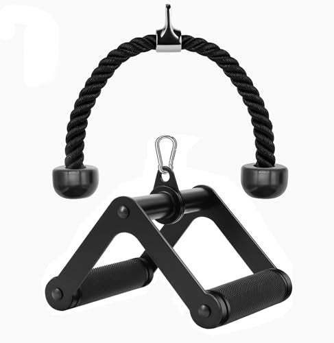 Double D Row Handle LAT Pulldown Attachments, 1.3 Inch Diameter Big Comfort Rubber Grip V Bar Attachmentt for Cable Machine Home Gym Accessory - color: Double D&Tricep Rope