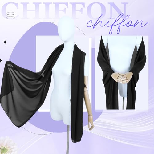 Chiffon Scarf,Soft Breathable Chiffon Shawls and Wraps,Silky Women's Hijab for Evening Dresses Wedding Bridal Scarves - color: Black, size: 67 x 28 inches