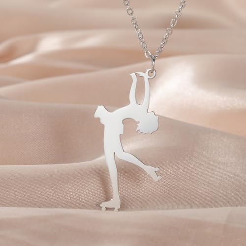 Dreamtimes Ice Skater Necklace Skating Charm Sports Pendant Necklace Ice Skating Sport Pendant Necklace Inspirational Jewelry for Women Skate Lover - color: Silver-4
