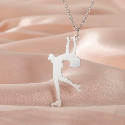 Dreamtimes Ice Skater Necklace Skating Charm Sports Pendant Necklace Ice Skating Sport Pendant Necklace Inspirational Jewelry for Women Skate Lover - color: Silver-4