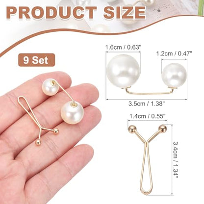 MECCANIXITY Artificial Pearl Brooch Pins, Safety Pins Sweater Shawl Clips for Women, Anti-Exposure Neckline Waist Adjuster for Scarf, T-Shirt, Pants,Gold,Beige 18pcs,2 Styles - color: Gold,beige