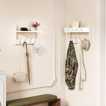 YMYNY 31.5" Coat Rack Wall Mount with Shelf, 4 in 1 Key and Coat Hanger with 12 Metal Hooks, Wall Shelf with Hooks & Mail Holder for Living Room, Bedroom, White, HWS007W-2 - color: White, size: 31.5" - 4-in-1