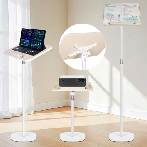 Book Stand for Reading, Floor Standing Book Holder with Page Clips, 19"–51" Height Adjustable, Sturdy Podium Stand for Reading, Bible, Laptop, Cookbooks, or Projector - color: Creamy White, size: 12.6"*10.4"
