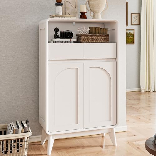 Kitchen Storage Cabinet, Buffet Cabinet with Doors and Adjustable Drawers, Modern Accent Sideboard Coffee Bar Cabinet for Living Room, Dining Room, Entryway, White - color: White