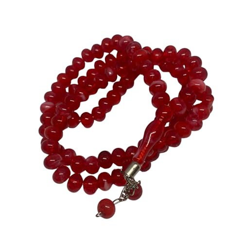 Tasbih Prayer Beads 99, Muslim Prayer Beads, 10 mm Islamic Prayer Beads, Tesbih Turkish 99, Prayer Dhikr Beads, Tesbih Beads (Red-White) - color: Red-White