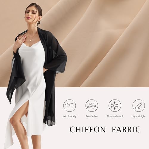 Shawls and Wraps for Evening Dresses Sheer Chiffon Women Elegant Soft Silky Wraps Wedding Bridal Scarf - color: Black, size: 79*18‘’
