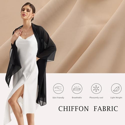Shawls and Wraps for Evening Dresses Sheer Chiffon Women Elegant Soft Silky Wraps Wedding Bridal Scarf - color: Black, size: 79*26‘’