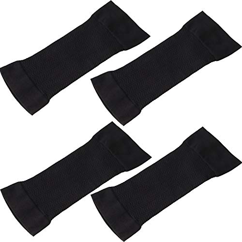 WILLBOND 4 Pairs Slimming Arm Shaper Sleeve for Women Men Upper Flabby Arm Sleeve for Slimming Sun Protection Tattoo Cover up - color: Black