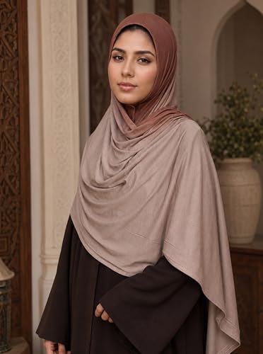 Premium Stretch Cotton Gradient Scarf for Women, Soft Jersey Wrap Shawl, Lightweight Ombre Hijab for Everyday Wear - color: Mctlo2537-khaki