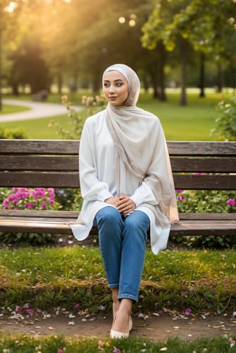 Hijab Modest and Elegant | Beautifully Designed Printed Chiffon Patterns | Muslim Women Head Scarf and Veil - color: Light - B