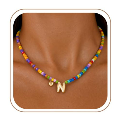 Colorful Initial Necklaces Fashion Stuff 18K Gold Plated Letter A-Z - color: N