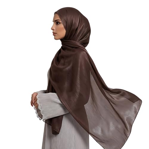 Organza Sheen Shimmer Crepe Hijab Scarf for Women Lightweight Sheer Shawl Wrap for Wedding and Evening Dresses - color: Coffee