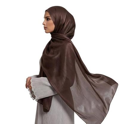 Organza Sheen Shimmer Crepe Hijab Scarf for Women Lightweight Sheer Shawl Wrap for Wedding and Evening Dresses - color: Coffee