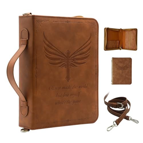 Bible Cover,Bible Cover Case for Women,Men&Children with Detachable Shoulder Strap,Handle for Bible and Other Book Accessories,Christian Art Gifts,PU Leather, Church Bag,Brown - color: Brown