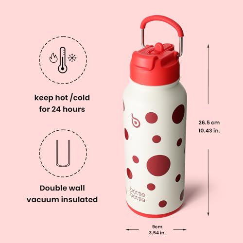 BOTTLE BOTTLE 32oz Insulated Water Bottle with Pill Box | Stainless Steel,Sport Water Bottle, with Straw Dual-use Lid and Pill Box, Design for Gym - color: Polka Pop
