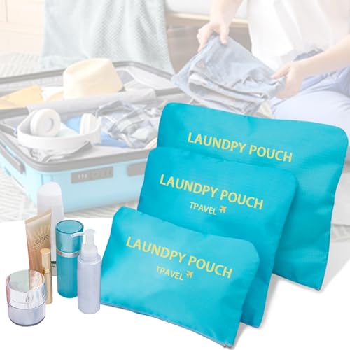 Travel Organizer 3 Set Traveling Storage Bags Multi-functional Luggage Packing Organizers Travel Zipper Pouch for Cosmetics Passport, Socks (Blue 3PCS) - color: Blue
