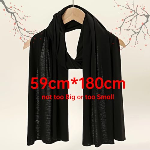 Muslin Hijab Scarf for Women Long Headscarves Solid Head Wraps Soft Pashminas Shawls - color: Black Muslim Hijab Scarf