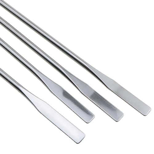 Heyous 4PCS 150mm/5.9inch Laboratory Miniature Dual Head Spatula Semi Miniature Spatula Tapered Arrow Flat Head Silver Stainless Steel Miniature Dual Head Spatula Suitable for Science Lab and Craft