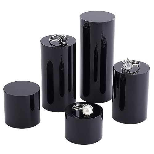 BENECREAT 5Pcs Black Acrylic Display Block 1.2/1.6/2.4/3.2/4 Inch Round Cylinder Solid Display Pedestal Stand for Jewelry Gem Display Pop Figures Cosmetic Showing - color: Black Round