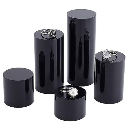 BENECREAT 5Pcs Black Acrylic Display Block 1.2/1.6/2.4/3.2/4 Inch Round Cylinder Solid Display Pedestal Stand for Jewelry Gem Display Pop Figures Cosmetic Showing - color: Black Round