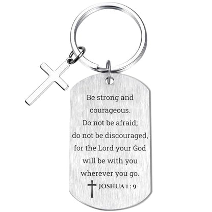 Inspirational Scripture Keychain with Cross - Bible Verse Matte Key Chain Religious Gift for Christian - style: Joshua 1:9