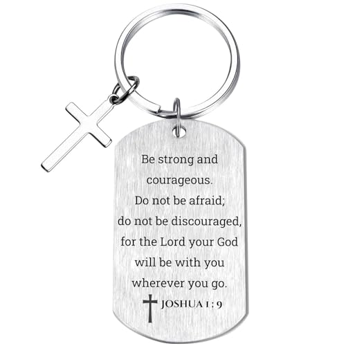 Inspirational Scripture Keychain with Cross - Bible Verse Matte Key Chain Religious Gift for Christian - style: Joshua 1:9