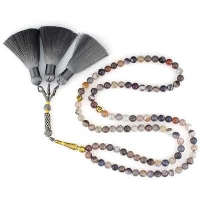 Muslims Islamic Dhikr Tasbeeh Tasbih Prayer Beads, 99 Agate Beads with Tassel