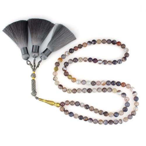 Muslims Islamic Dhikr Tasbeeh Tasbih Prayer Beads, 99 Agate Beads with Tassel