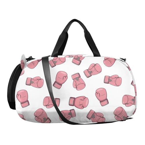 VIGTRO Pink Boxing Gloves Print Kids Overnight Travel Duffel Bag Sport Gym Bag for Boys Girls with Shoe Compartment, Carry On Weekender Luggage Bag for Dance Swim Yoga