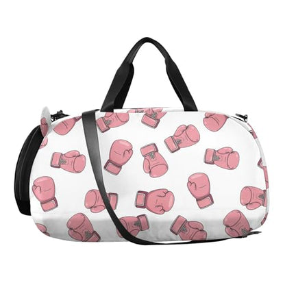 VIGTRO Pink Boxing Gloves Print Kids Overnight Travel Duffel Bag Sport Gym Bag for Boys Girls with Shoe Compartment, Carry On Weekender Luggage Bag for Dance Swim Yoga