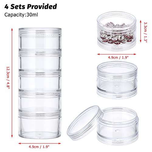 Hipiwe 4 Set 5-Layer Jewelry Bead Containers Small Clear Plastic Sample Jar | 30ml Empty Jars with Screw Lid, Makeup Sample Box for Travel, Beads Organizer for Sewing Pills Art Craft Accessories - size: 4Packs 1.9"D x 4.8"H
