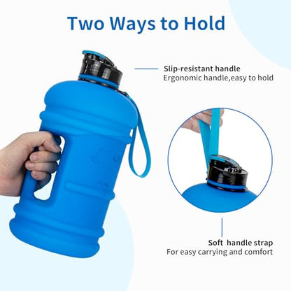 TOOFEEL 2 Liter Water Bottles - Half Gallon BPA Free - Ideal for Gym, Reusable Large Water Bottle with Measurements Marked - 74 oz Matte Blue - color: Matte Dark Blue, style: 74 oz water bottle