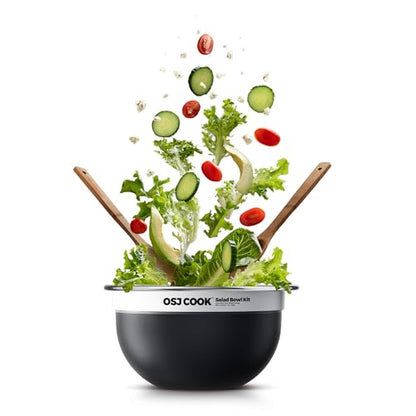 74oz Salad Bowl Kit with Lid & Tray, Scratch-Resistant 18/8 Stainless Steel Salad Bowls To Go For Lunch, Large Leak-Proof Container with 2 Condiment Canisters, Black - color: Black