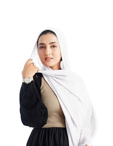 Hijab for Women Premium Chiffon Hijab Rhinestone Hijab Scraf for Women Muslim - color: White