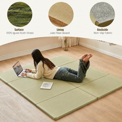 HAGiHARA Japanese Tatami Mat, Foam Board Filled Folding Floor Mattress, Rush Grass Futon, Traditional Tatami Pad for Meditation, Yoga, Sleeping, Summer Use, 35.43" x 78.74" x 1.38" - size: Twin XXL