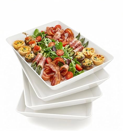 Serving Tray Platter, 16'' x 11'' 4 Pcs Food Tray for Veggie Fruit Snack Dessert Cookie, Food Trays for Party Supplies Display, Plastic Platters for Serving Food, Large White Trays, BPA Free - color: White, size: 16.0'' x 11'' (4 Pack)