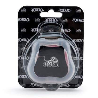 YOKKAO Muay Thai Boxing Mouth Guard – Boil and Bite Mouthguard with case for All Contact Sports, Easy Breathing Mouthpiece for Adults - White/Red - color: White/Red