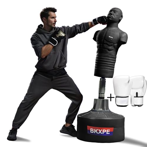 Adjustable Punching Dummy – Freestanding Silicone Punching Bag with Telescopic Height, Stable Large Base for Adults, Boxing, Kickboxing, MMA & Home Gym Training - color: Black