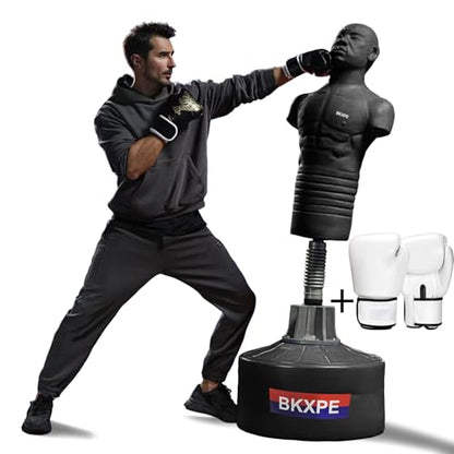 Adjustable Punching Dummy – Freestanding Silicone Punching Bag with Telescopic Height, Stable Large Base for Adults, Boxing, Kickboxing, MMA & Home Gym Training - color: Black