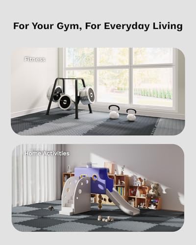 AIRHOP Upgraded 0.79" Extra Thick 48 Sq Ft High-Density Eva Foam Exercise Gym Mats, 12 Pcs Large Interlocking Puzzle Floor Tiles (24"x24") for Home Gym - color: Black/Gray