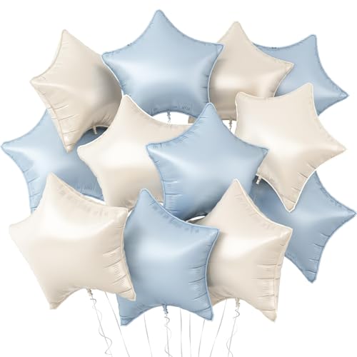 Blue White Star Balloons,12Pcs Baby Blue White Star Shaped Foil Balloons,18Inch Large Cream White Helium Polyester Film Balloon for Baby Shower Birthday Anniversary Party Decorations - color: Baby Blue White