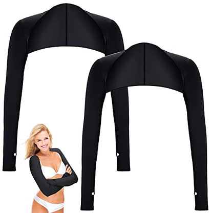 Aster Cooling Shawl Arm Sleeve with Finger Hole Sun Protection Cooler Shrug Arms Wrap 2-piece - color: Black