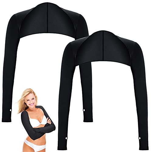 Aster Cooling Shawl Arm Sleeve with Finger Hole Sun Protection Cooler Shrug Arms Wrap 2-piece - color: Black