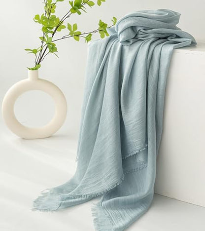Women Summer Scarfs Large Long Lightweight Linen Beach Gauze Shawl Wrap 75”×40” - color: Grey Blue
