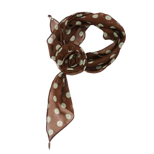 Polka Dot Scarf for Women Chiffon Womens Scarves with Clip Flower - color: Navy Blue