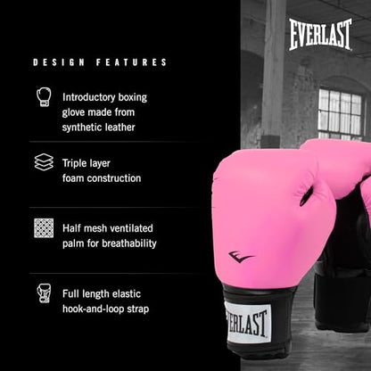 Everlast Prostyle 2 Boxing Gloves, Entry Level Training Gloves for Men and Women, Secure Fit Hook and Loop Closure & Ventilation, Heavy Bag & Speedbag Training - color: Pink, size: 12 oz