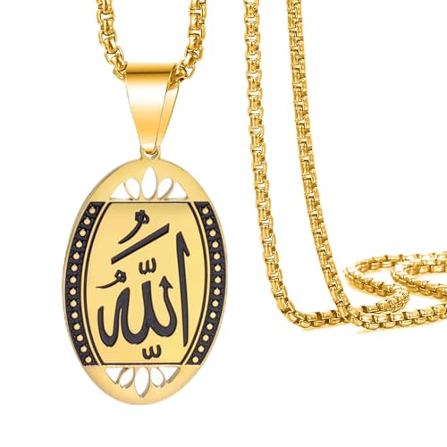 VASSAGO Allah Necklace for Women Men Stainless Steel Islamic Muslim Pendant Islam Religious Charm Jewelry Gift - color: Oval, Gold