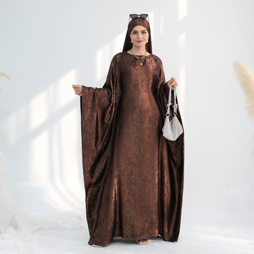 ODIZLI Abayas For Women Muslim Metallic Shiny Hijab Prayer Dress Arabic Kaftan Dubai Turkey Islamic Dress - color: Coffee, size: 1