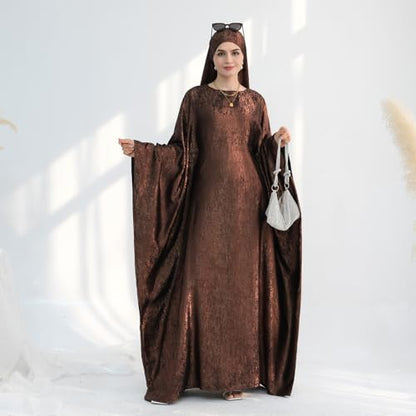 ODIZLI Abayas For Women Muslim Metallic Shiny Hijab Prayer Dress Arabic Kaftan Dubai Turkey Islamic Dress - color: Coffee, size: 1